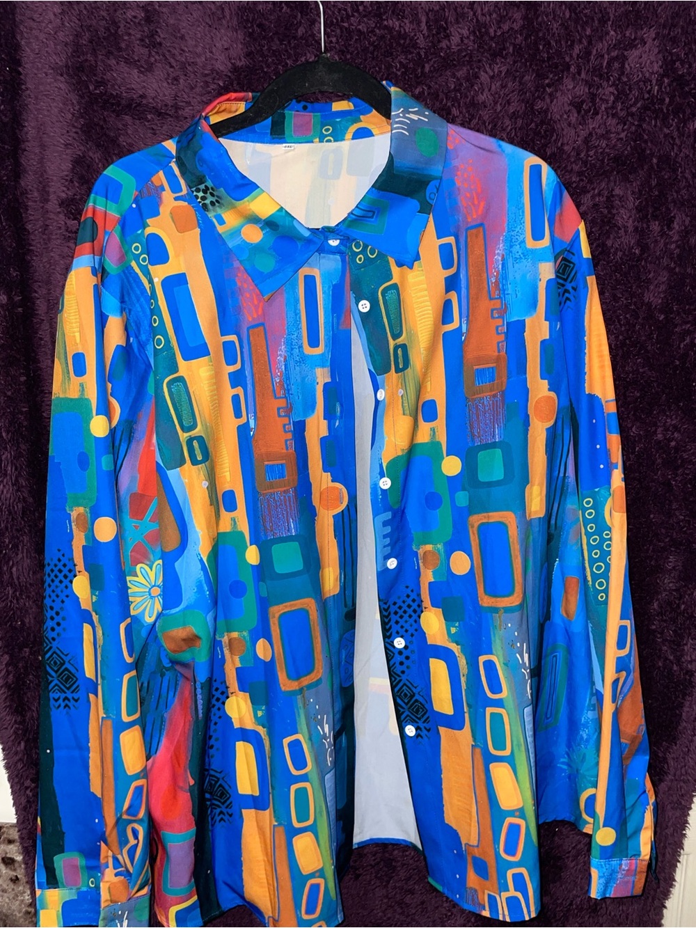SHEIN Men's Abstract Geometric Button-Up Shirt - Blue & Orange